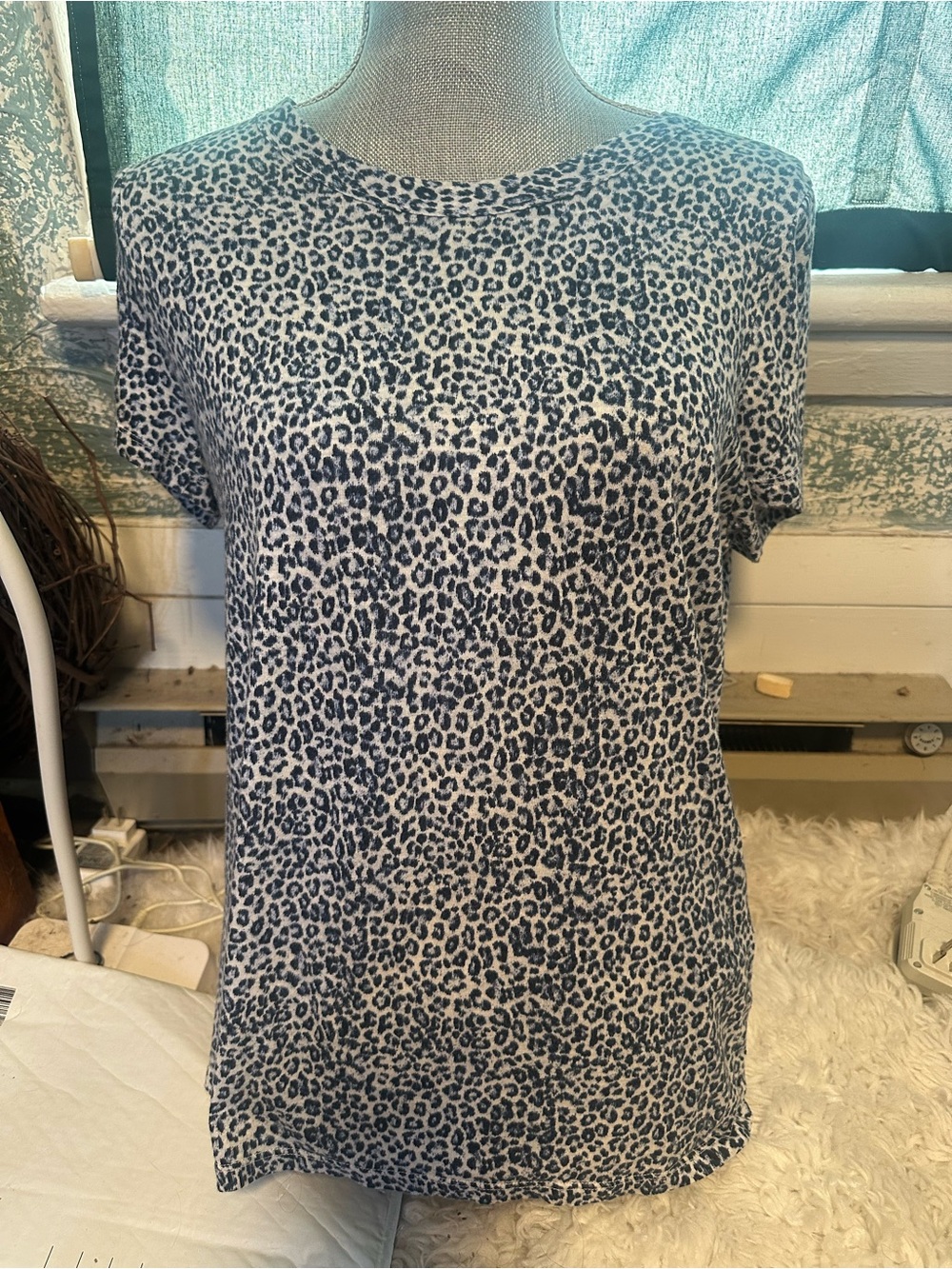 Banana Republic Short-Sleeve Leopard Print Tee in Blue and Grey